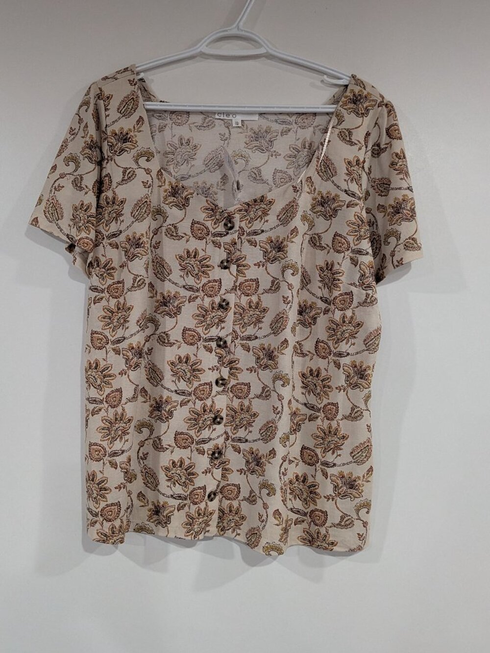 BNWT Cleo Paisley Button Down Blouse Tan Brown Size XXL